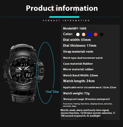 Outdoor Men's Mercenary Compass Multifunctional Waterproof Parachute Cord Chain Ring Survival Wild Special Survival Tactical Watch