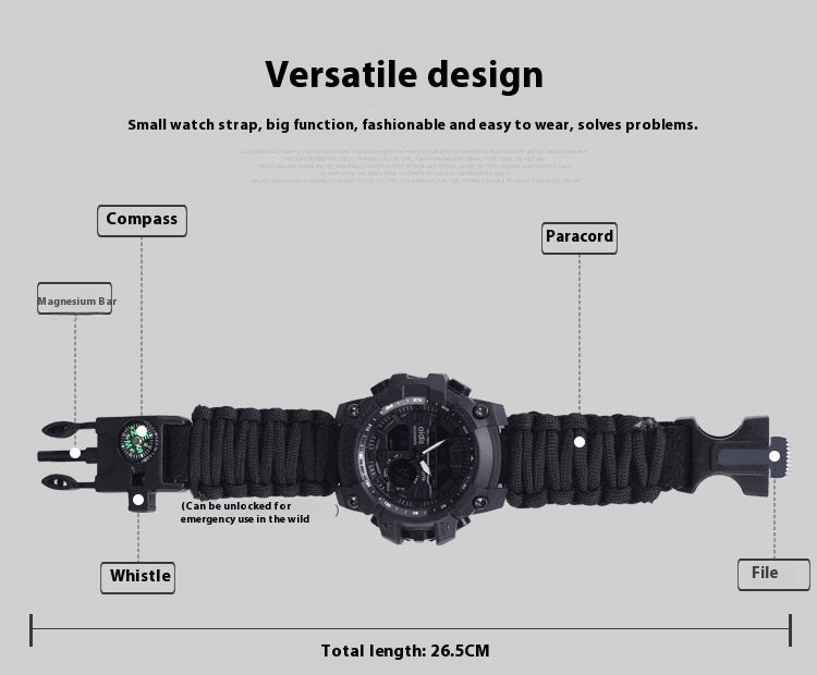 Outdoor Men's Mercenary Compass Multifunctional Waterproof Parachute Cord Chain Ring Survival Wild Special Survival Tactical Watch